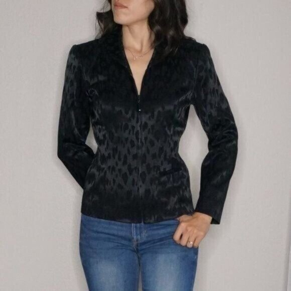 Dana Buchman Petites Black Leopard Print Blazer Size 4 - Picture 1 of 13